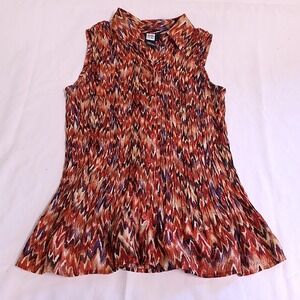 Vtg Studio 1940 Blouse Women M Multi Color Pleated Sleeveless Button Down Top